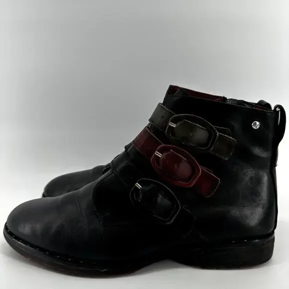 Pikolinos Caravaca Buckle Strap Bootie Leather High Top Black Red EU 39 US 9 - Picture 4 of 7